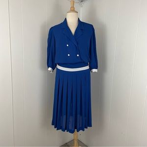 Vintage Collared V-Neck 3/4 Sleeve Drop Waist Pleated A-Line Midi Dress